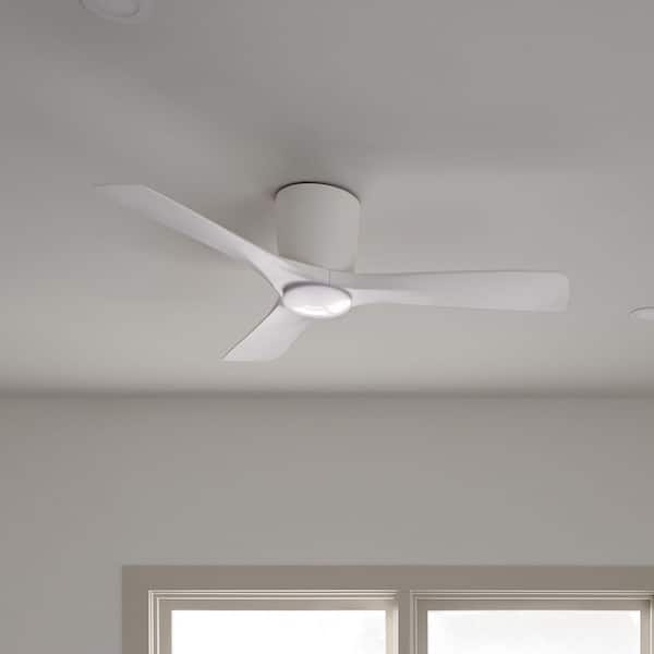 Volos 48 in. Indoor Matte White Low Profile Ceiling Fan with Integrated LED with Wall Control Included