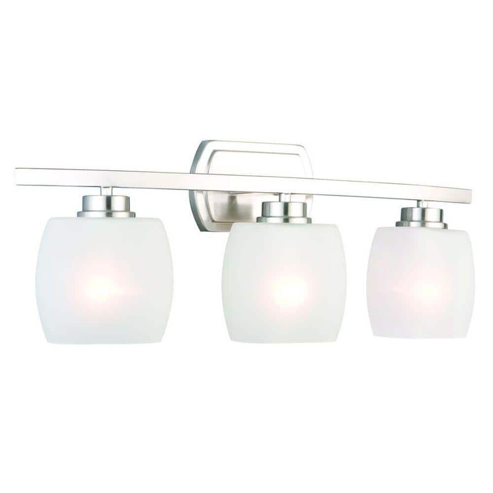 Hampton Bay Tamworth 3 Light Brushed Nickel Vanity Light With Frosted Glass Shades Iex1393a 2 The Home Depot