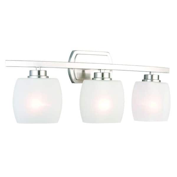 Hampton Bay Tamworth 3-Light Brushed Nickel Vanity Light with Frosted Glass Shades