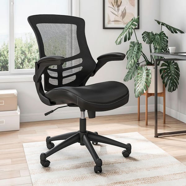 Mesh Adjustable Height Ergonomic Mid-Back Office Chair in Black with Flip-Up Arms