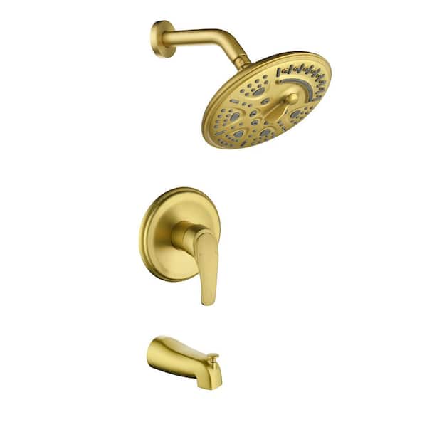 Fapully Single Handle 6-Spray Mode Tub and Shower Faucet 2 GPM 8 in. Shower Head in Brushed Gold Valve Included