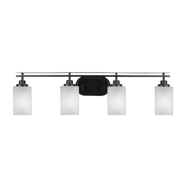 Unbranded Monroe 37.25 in. 4-Light Matte Black Vanity Light with 4 in. Square White Muslin Glass Shade No Bulbs Included