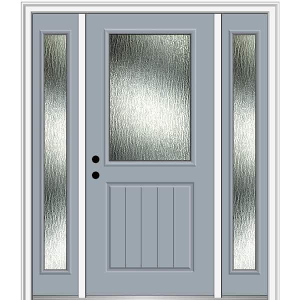 MMI Door 60 in. x 80 in. Right-Hand Inswing Rain Glass Storm Cloud Fiberglass Prehung Front Door on 4-9/16 in. Frame