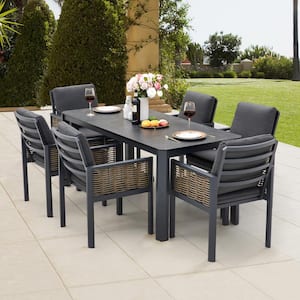 Hallie 7-Piece Aluminum and Wicker Outdoor Dining Table Set with Cushions