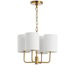 Elias 4-Light Brass Gold Chandelier Lighting with Off-White Shades