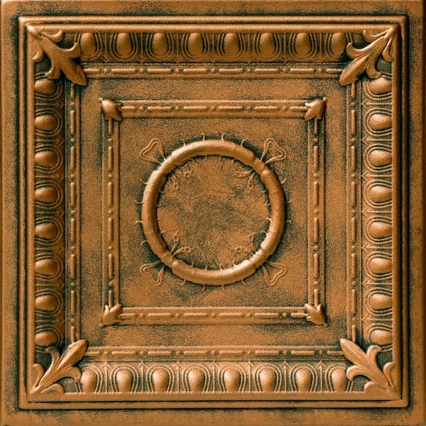 Romanesque Wreath Antique Bronze 1.6 ft. x 1.6 ft. Decorative Foam Glue Up Ceiling Tile (259.2 sq. ft. /case)