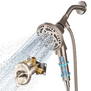 Rainfull 7-Spray Handheld Shower Systems with Valve 1.8 GPM 4.9 in. Adjustable Filtered Shower Head in Brushed Nickel