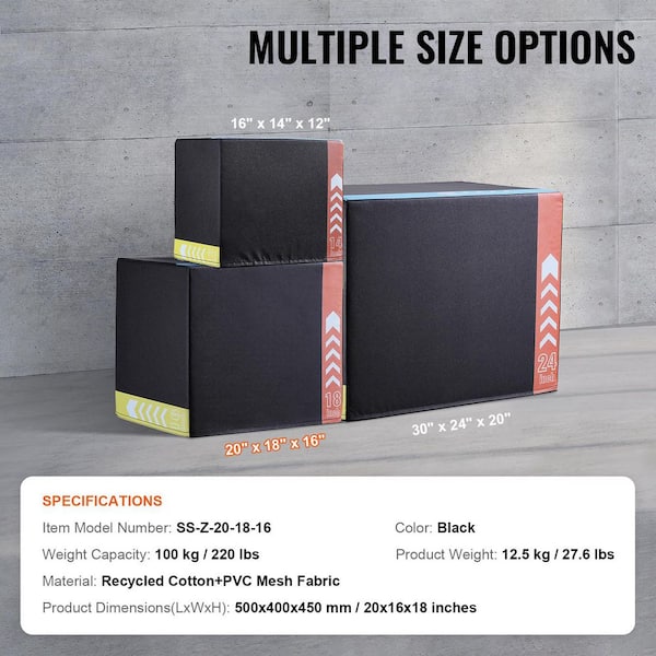 SKYSHALO 3 in. 1 Plyometric Jump Box 20/18/16 in. Cotton Plyo Box