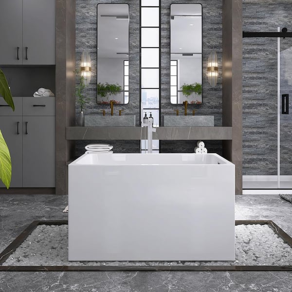 43 in. x 28 in. Acrylic Freestanding Soaking Bathtub in Gloss White