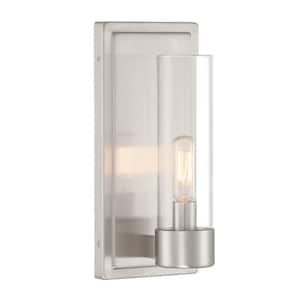 Closmere 5 in. 1-Light Brushed Nickel Mid-Century Modern Wall Sconce with Clear Glass Shade