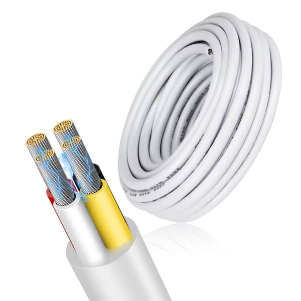 16.4 ft. 16 Gauge 4 Conductor White Stranded Thermostat Wire Low Voltage 16/4 Tinned Copper Cable for Sprinkler Speaker