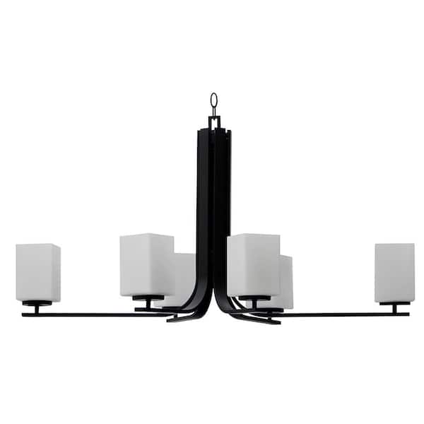 Cambridge 6-Light Ebony Bronze Chandelier Etched Dove White Glass Shade