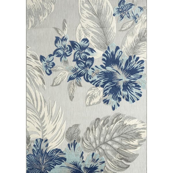 Abani Hampton Grey 7.9 ft. x 10.2 ft. Floral Polypropylene Area Rug