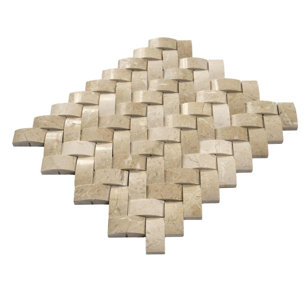 Beige Polished Marble Herringbone Mosaic Wall Tile