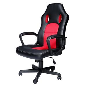 Height adjustable Red Big and Tall Red Faux Leathe gaming Chair with Lumbar Support with Nonadjustable Arms