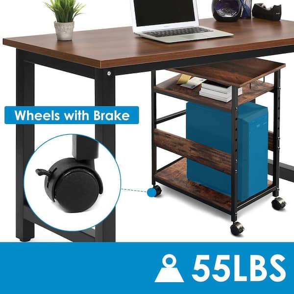 Height Adjustable Computer Tower Stand, 2-Tier ATX-Case CPU Holder Cart Under Desk Mobile PC Laptop Home Office Gaming Accessories W/Rolling Wheels