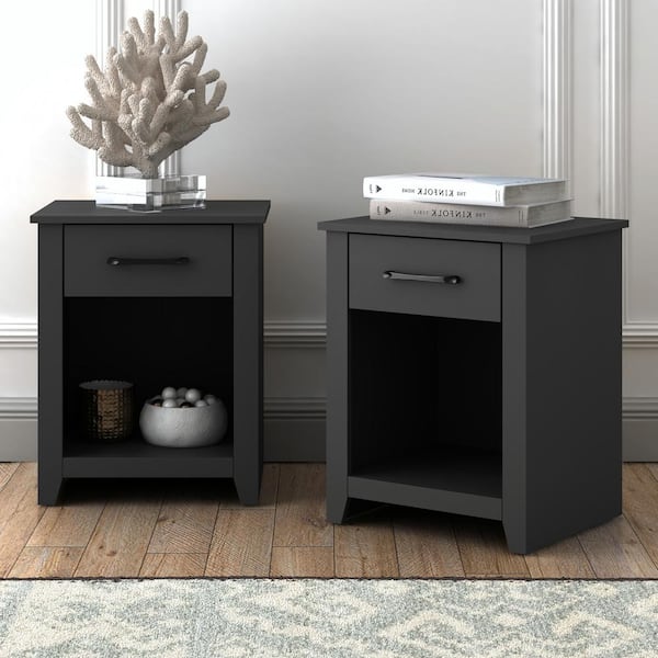 GALANO Gretta 1-Drawer Black Nightstand Sidetable (23 in. H x 18.7 in. W x 15.7 in. D) (Set of 2)