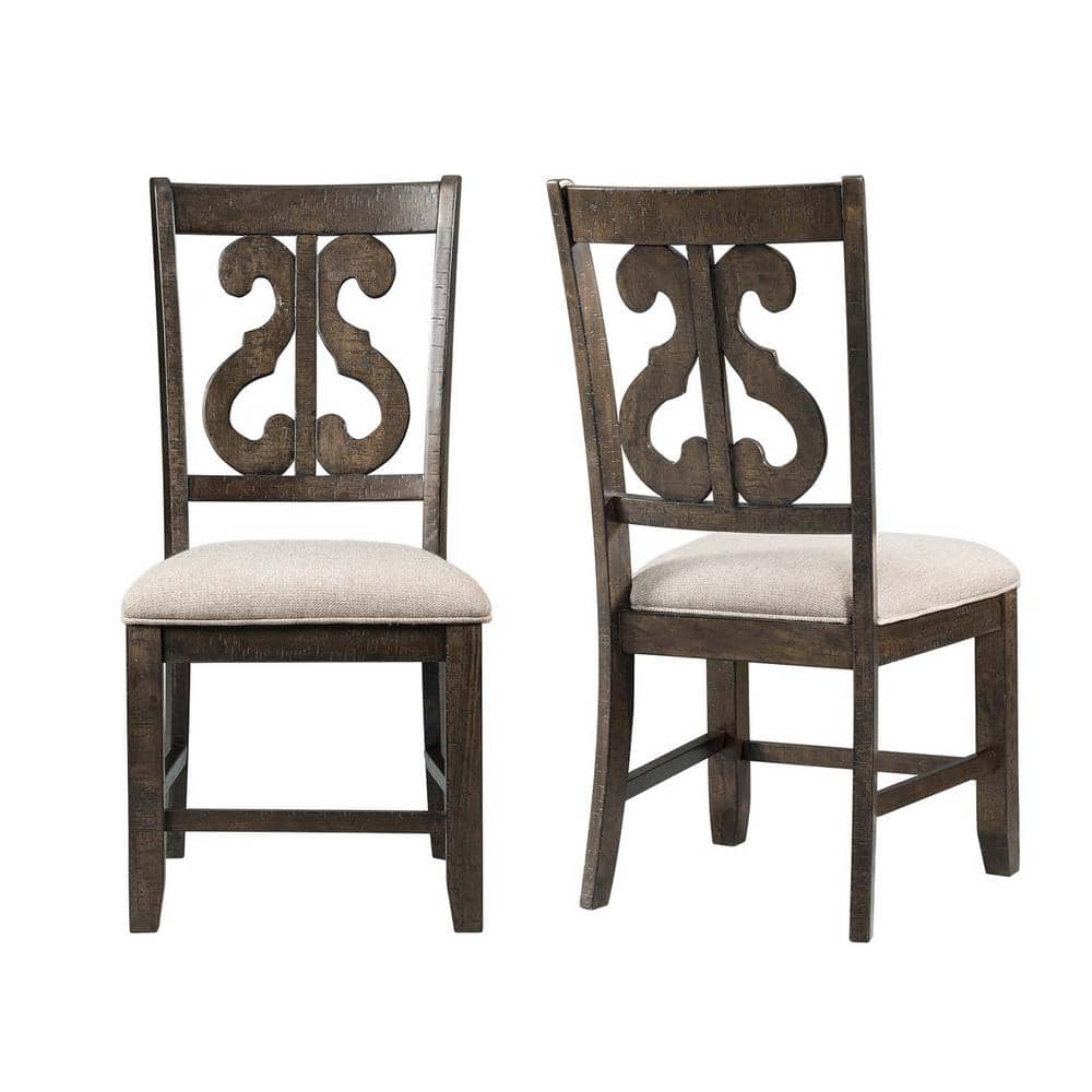 Stanford Wooden Swirl Smokey Walnut Back Side Chair Set