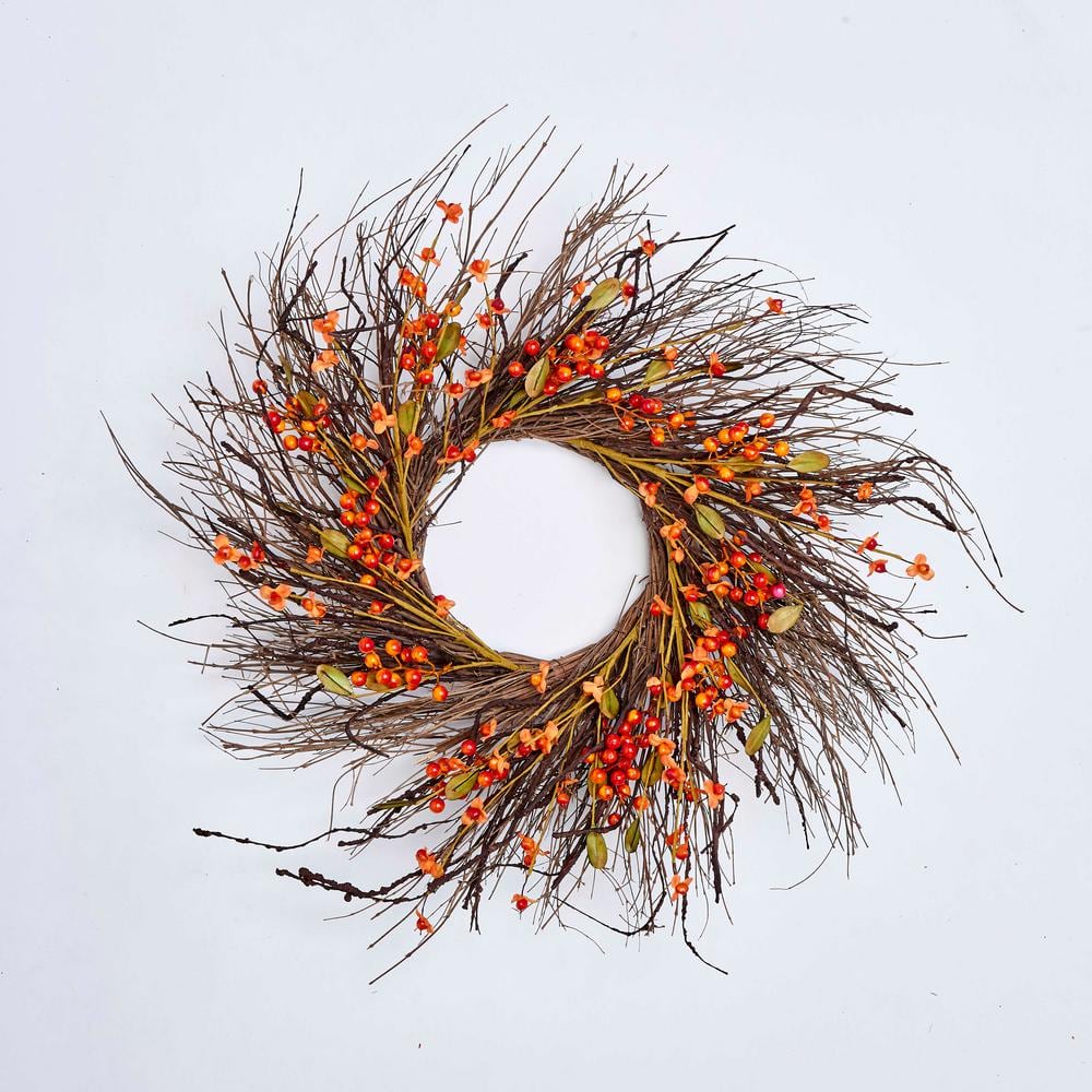 24 in. Artificial Fall Berry Twig Wreath on Natural Twig Base