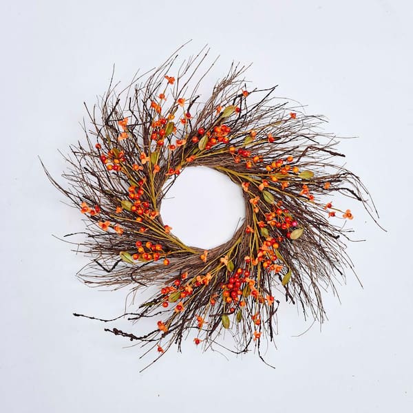 Unbranded 24 in. Artificial Fall Berry Twig Wreath on Natural Twig Base
