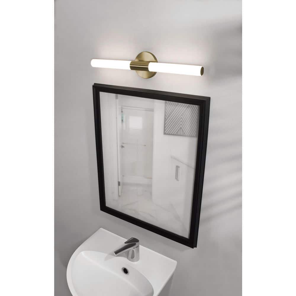 Dion 36 in. 1-Light Antique Brass Integrated LED Vanity Light with White Acrylic Shade price history on PriceWatchPro