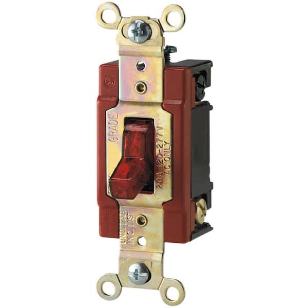 Eaton 20 Amp 120/277-Volt Industrial Grade Toggle Switch with Pilot Light, Red
