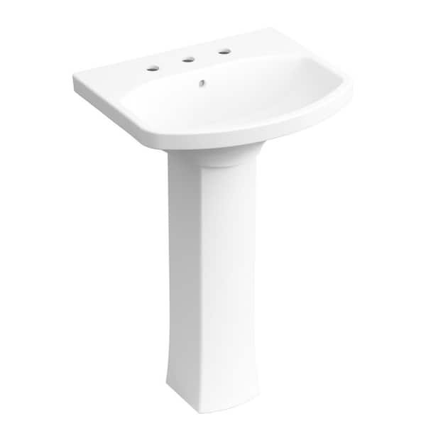 KOHLER Elmbrook White Vitreous China 24 in. Novelty/Specialty Pedestal Vessel Sink with 8 in. Widespread Faucet Holes