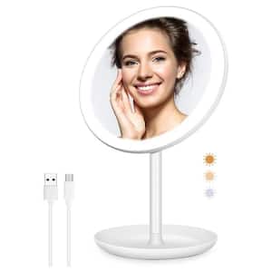 White Rechargeable Lighted Makeup Mirror with Detachable Storage Tray