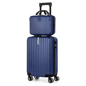 Luggage Waterproof Trolley Case with Hidden Hooks Spinner Luggage Cosmetic Case 2 Bag Set (20 in. x 14 in.) Navy Blue