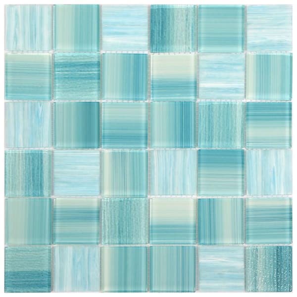 Ivy Hill Tile Jayla Sea 4 in. x 0.24 in. Polished Glass Wall Mosaic Tile Sample