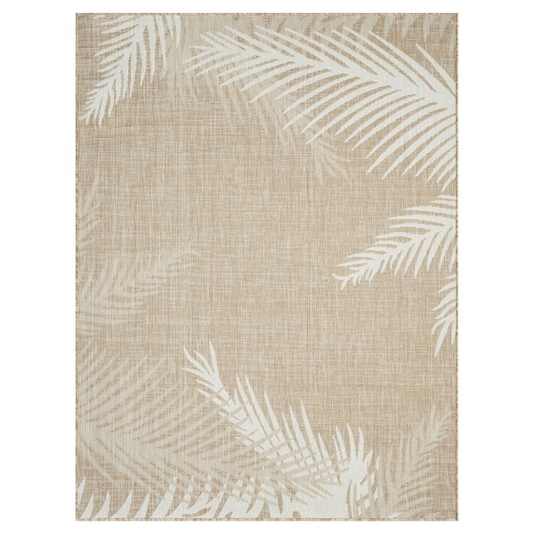 Camila Coastal Palm Leaf Beige/Ivory 6 ft. 6 in. x 9 ft. Rectangle Indoor/Outdoor Area Rug