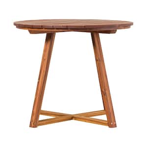 Brown Modern Round Slatted Wood Outdoor Dining Table