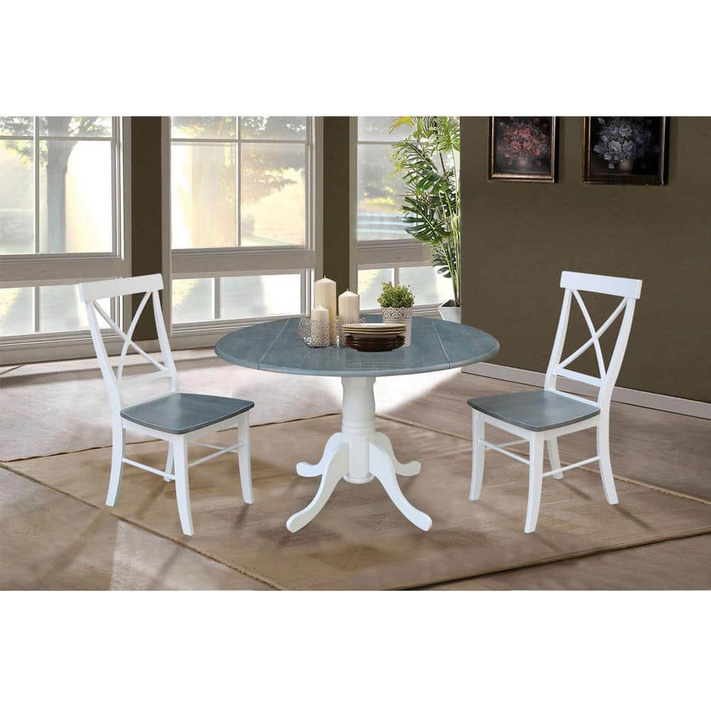 Heather Gray & White 42" Round Wood Extendable Dining Table