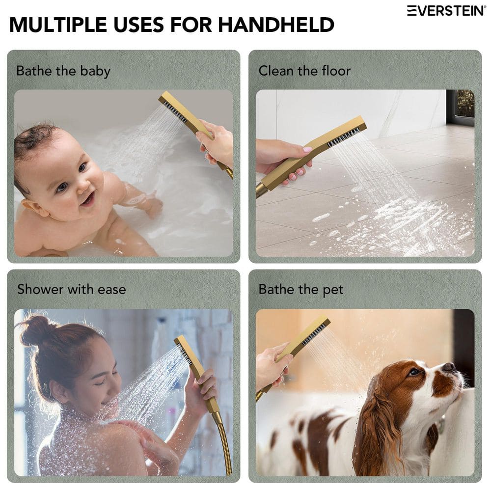 Gold Thermostatic 12" Triple Showerhead System with Handheld