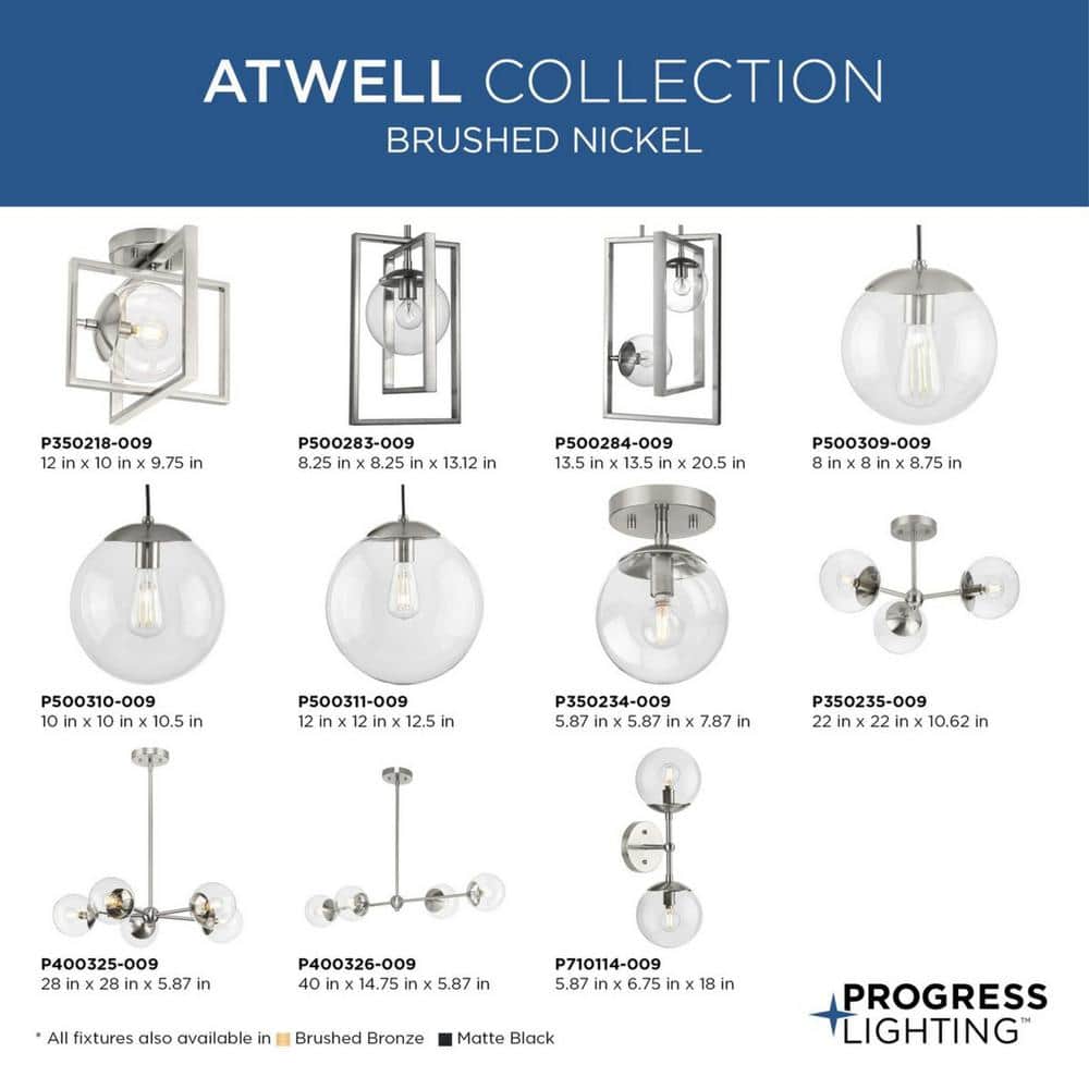 Brushed Nickel 10" Globe Pendant Light with Clear Glass Shade