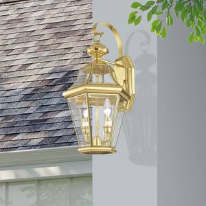 Cresthill 20.75 in. 2-Light Polished Brass Outdoor Hardwired Wall Lantern Sconce with No Bulbs Included