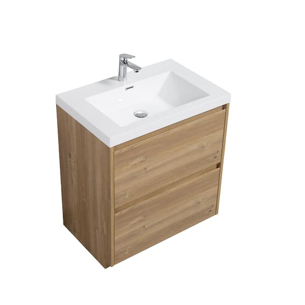 MT 29.5 in. W x 19.6 in. D Single Sink Freestanding Bath Vanity in Mature Oak with White Resin Vanity Top