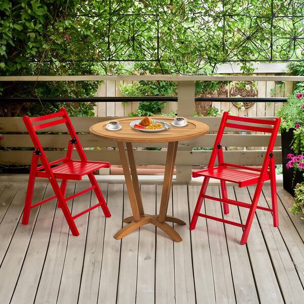 Karl home 4 Pieces Red Patio Poplar Wood Folding Chair K1G56000995