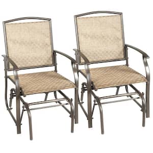 Brown 2-Pieces Metal Outdoor Rocking Chair Garden Patio Swing Single Glider Chair