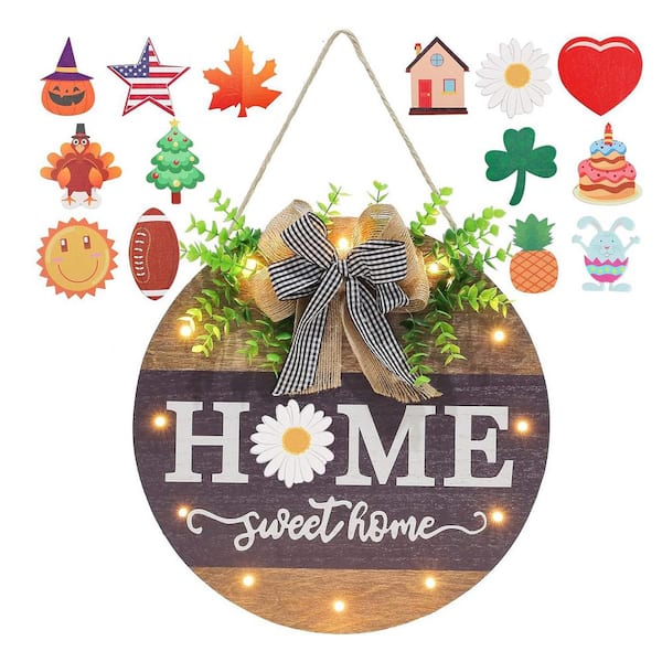 Unbranded Farmhouse Interchangeable Welcome Decor 12 in. x 12 in. Round by Wooden Wall Art