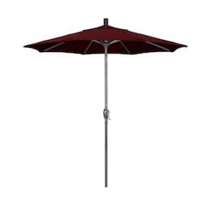7.5 ft. Grey Aluminum Market Push Button Tilt Crank Lift Patio Umbrella in Burgundy Pacifica