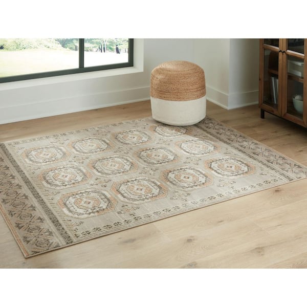 Bachby 5 ft. x 7 ft. Beige/Gray Medallion Area Rug