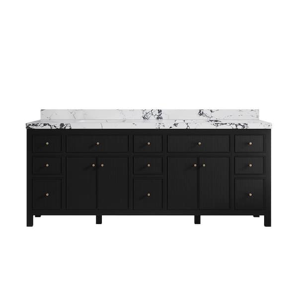 Willow Collections Sonoma 84 in. Double Sink Freestanding Black Bath Vanity with Viola Night Qt. Top Unassembled