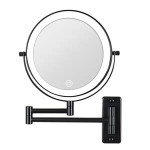 8 in. Small Round 10X Dimmable Touch Screen USB Charge 3 colors Double Sided Bathroom Makeup Mirror in Black