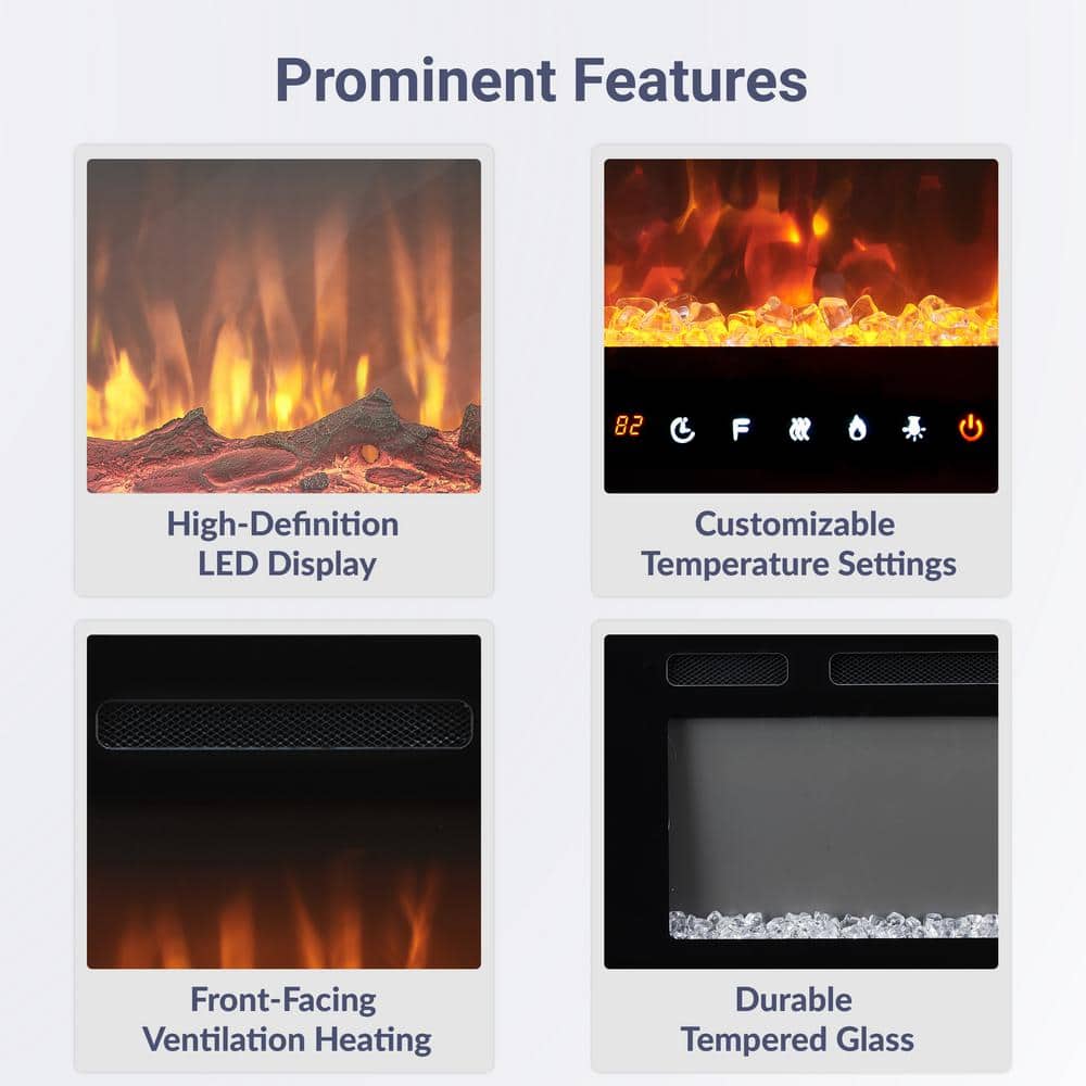 Alice 30" Black Wall Mounted Electric Fireplace with LED Display
