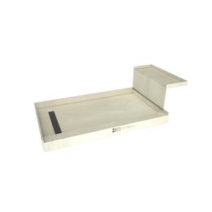 Base'N Bench 60 in. L x 32 in. W Alcove Shower Pan Base and Bench with Left Drain and Brushed Nickel Drain Grate