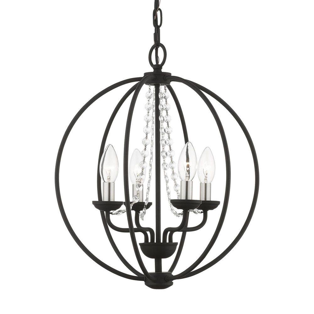 Arabella Black Nickel 4-Light Orb Chandelier with Draping Crystals