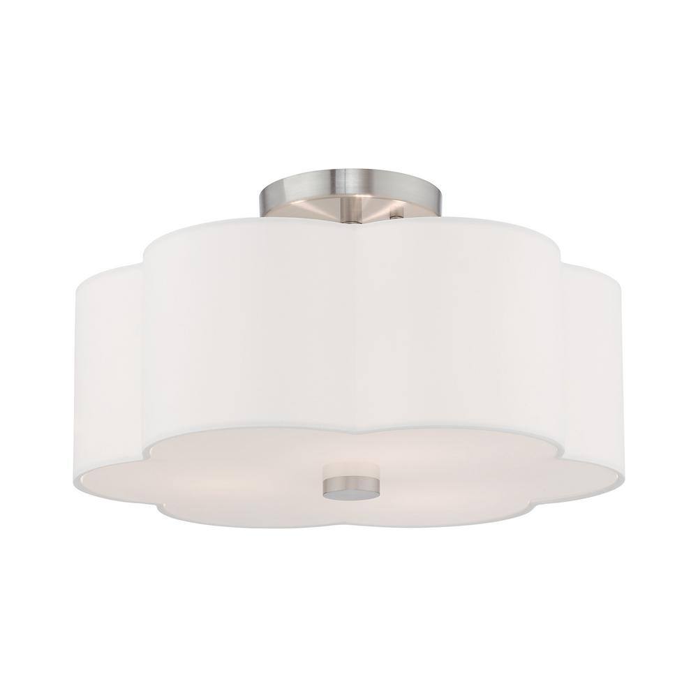 Brushed Nickel 3-Light Drum Ceiling Mount with Off-White Shade
