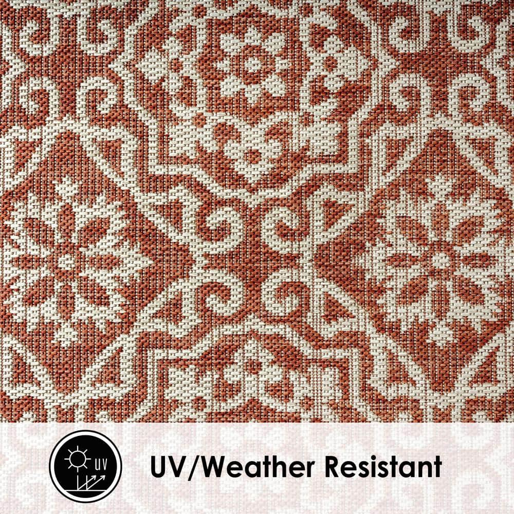 Terracotta Ivory Geometric Medallion Indoor/Outdoor Area Rug 6' x 9'