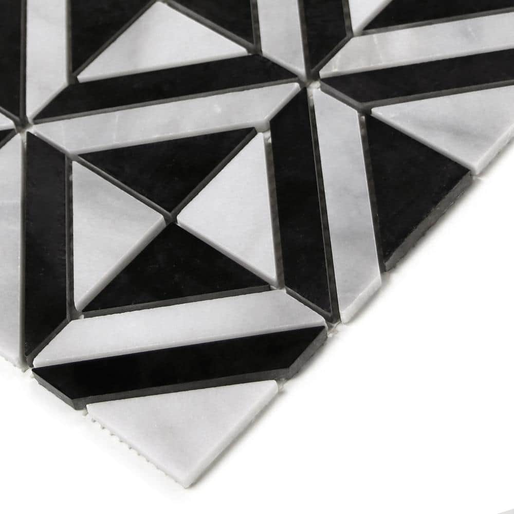 12" x 12" Black and White Polished Marble Mosaic Tile